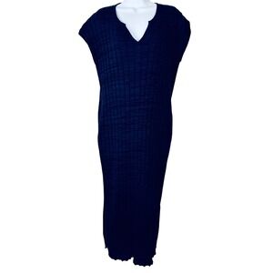 Peruvian Connection‎ Med Knit Dress Blue Sleeveless V Neck Side Slit Pockets